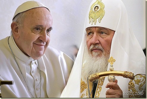 Ссылка фотографии Папы Римского Франциска и Святейшего Патриарха Русской Православной церкви Кирилла открывает статью *Наконец-то мы - братья!